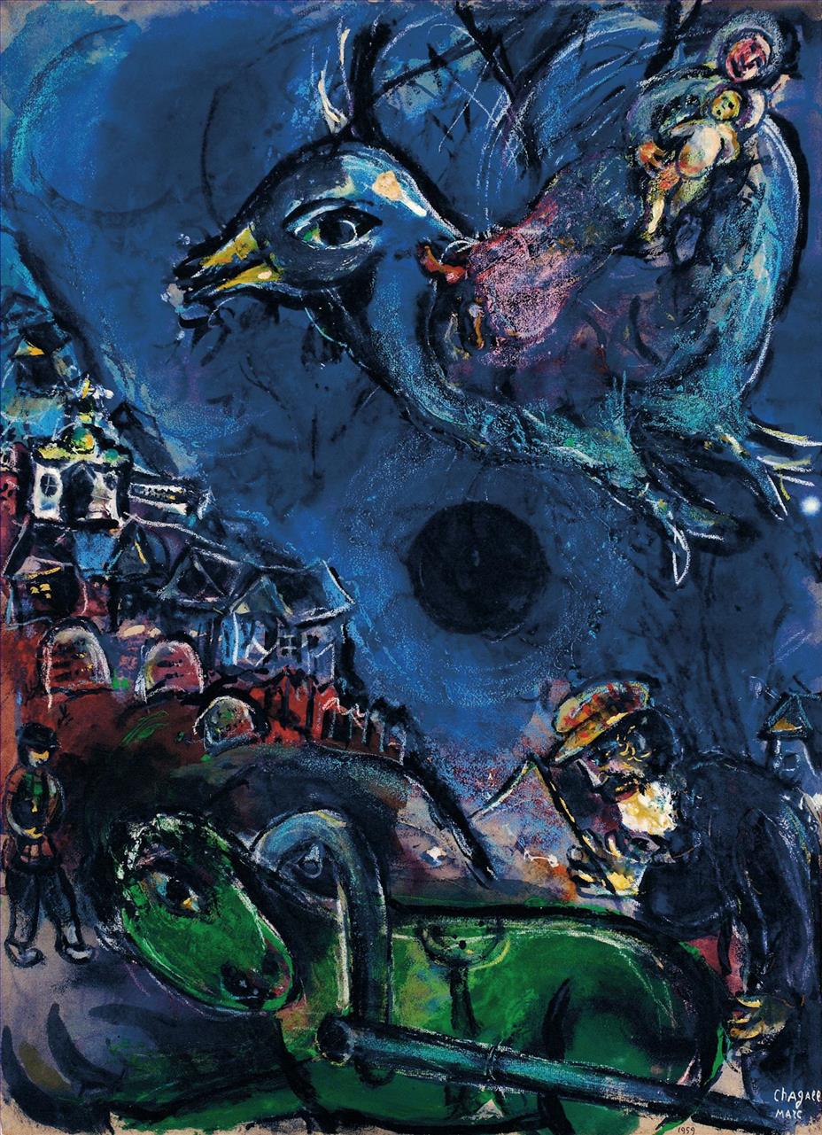 Village au Cheval Vert oder Vision a la Lune Noire zeitgenössischen Marc Chagall Ölgemälde
